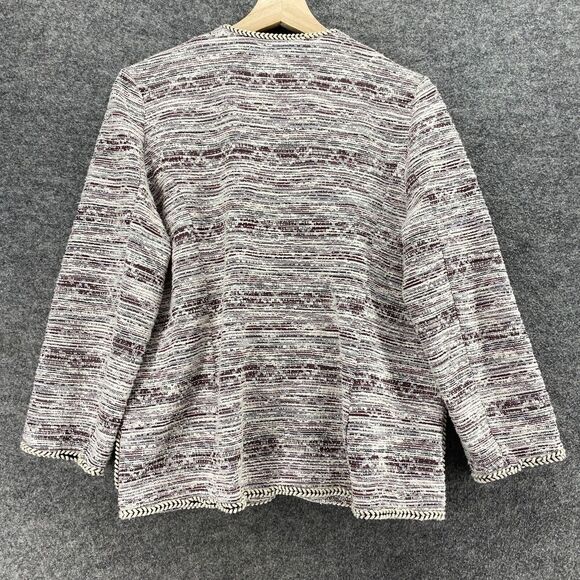 Max Studio Cardigan Women M Medium Gray Striped V-Neck Open Front Long Sleeve - Picture 2 of 9